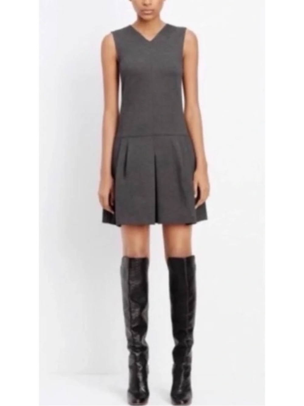 NWT Vince Charcoal Sleeveless V-Neck Pleated Mini Dress